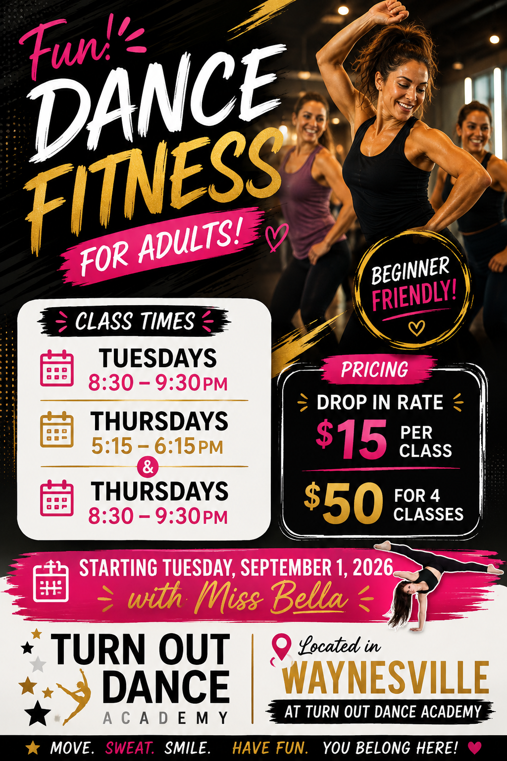 Fun Dance Fitness for Adults class schedule, pricing, and Waynesville location