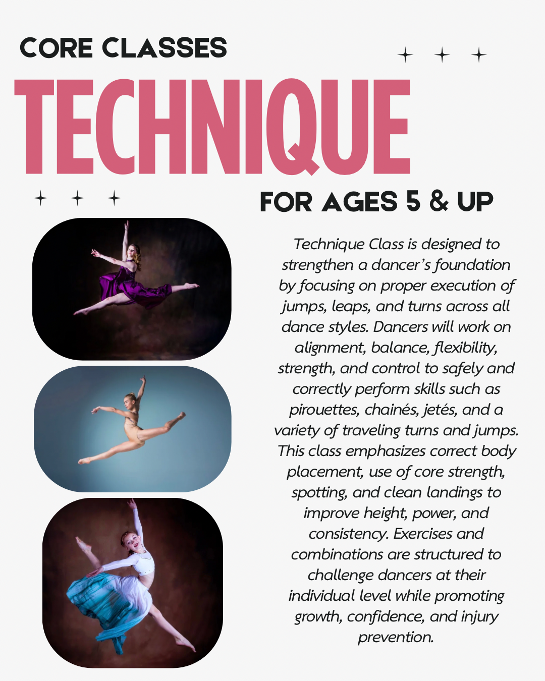 Technique class information for ages five and up