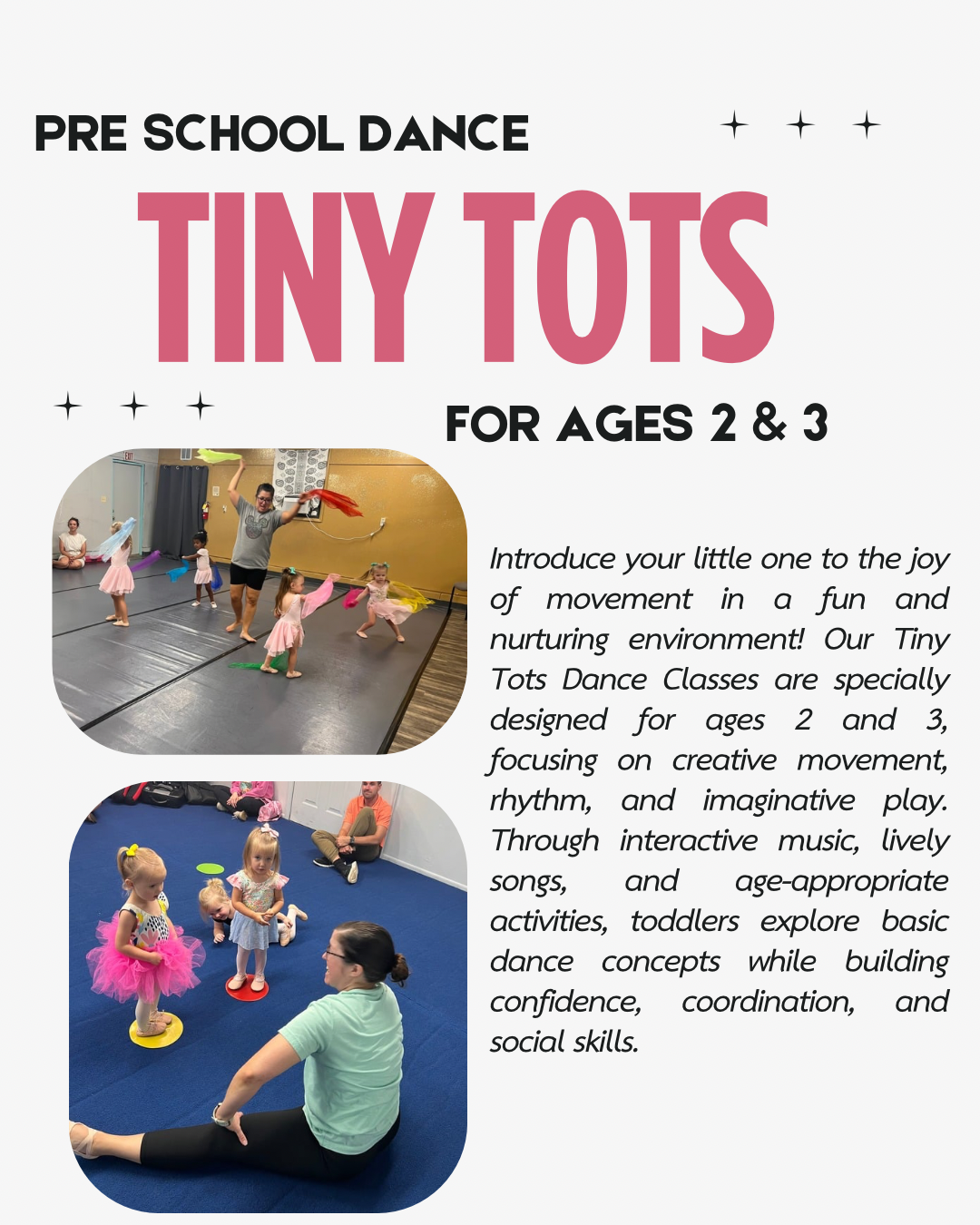 Tiny Tots preschool dance class information for ages two and three