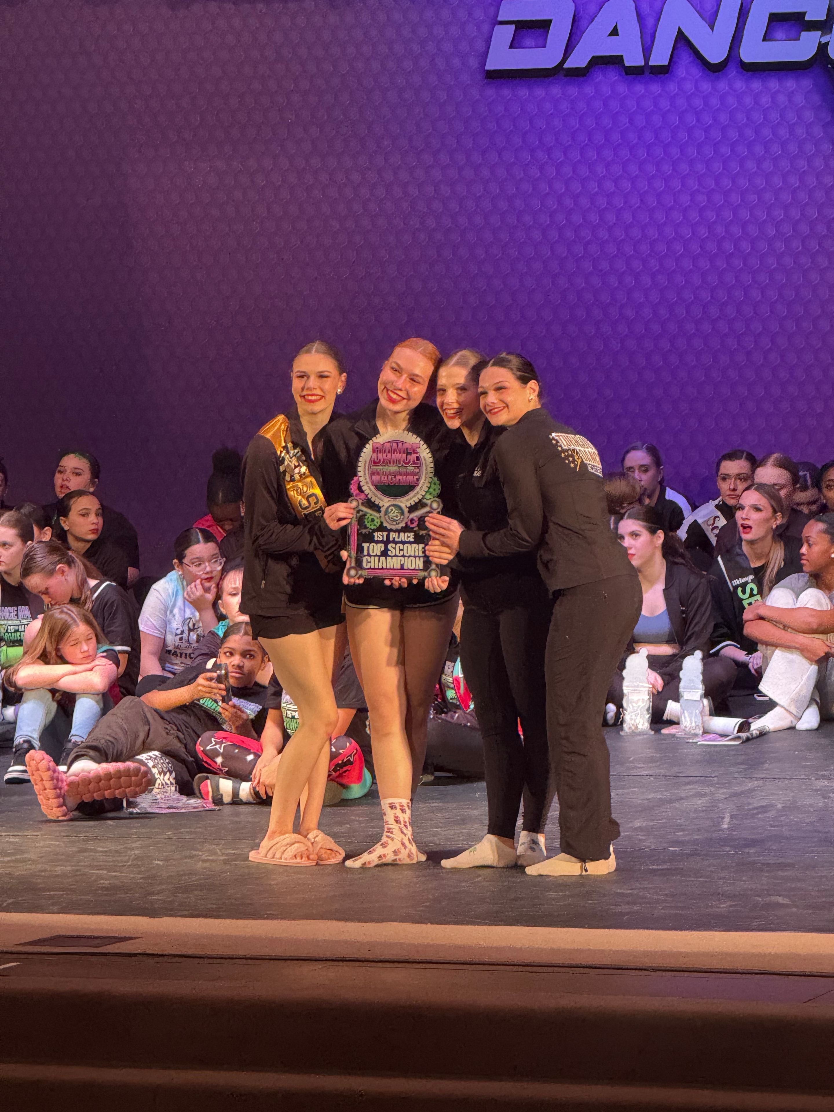 Turn Out Dance Academy dancers celebrating a stage award